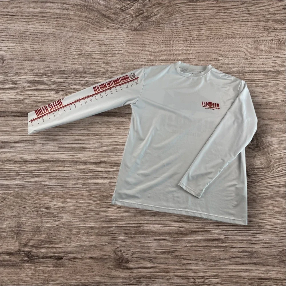 RED RUM INTERNATIONAL Mens Long Sleeve Fishing Rash Guard Shirt Ruler Graphic SM